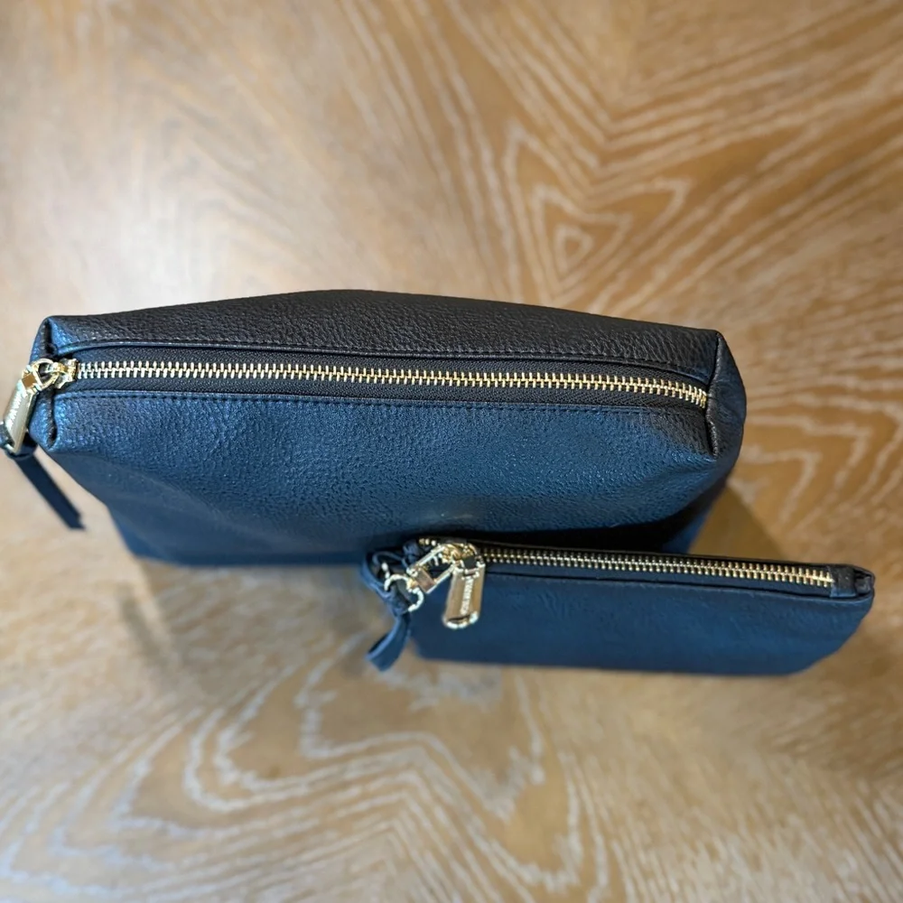 Steve Madden Clutch Make Up Bags Travel Black, Zip Top Set of 2